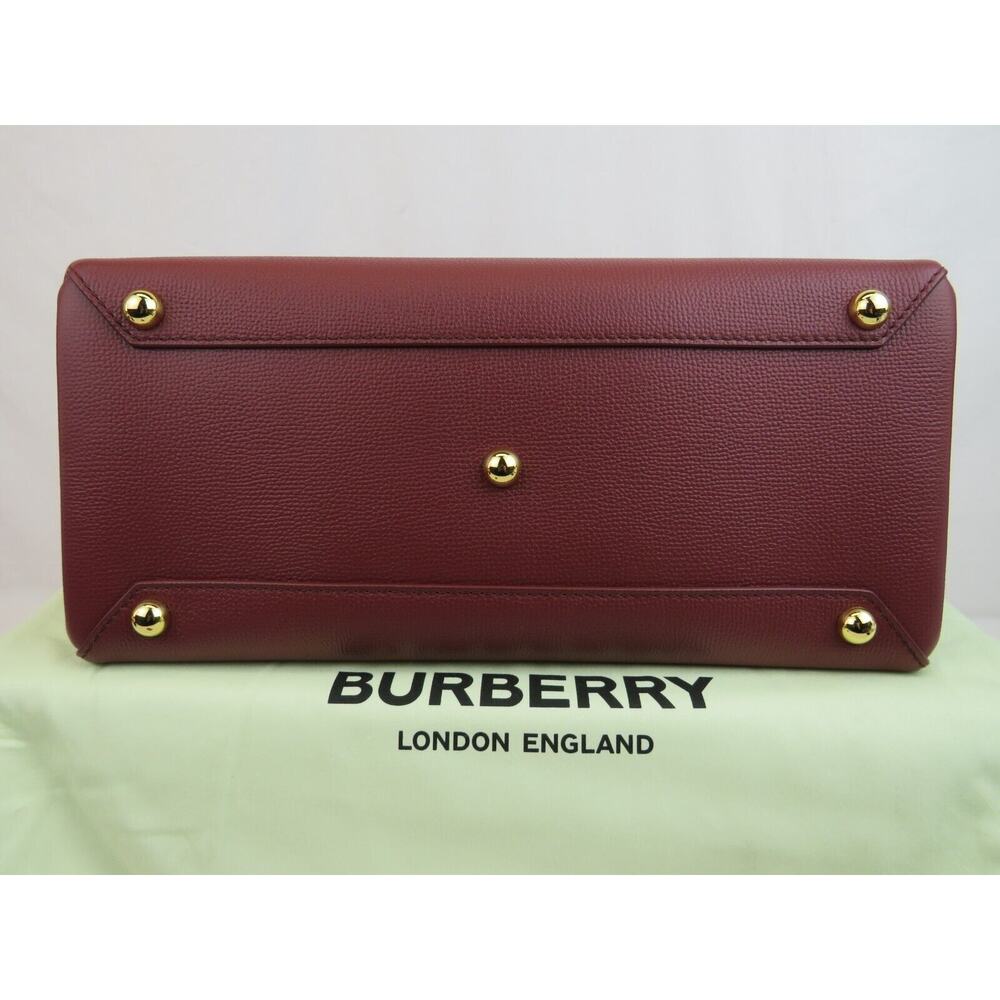$1790 BURBERRY MD BANNER CRIMSON LEATHER CHECK CANVAS SHOULDER MEDIUM TOTE BAG - Picture 5 of 15